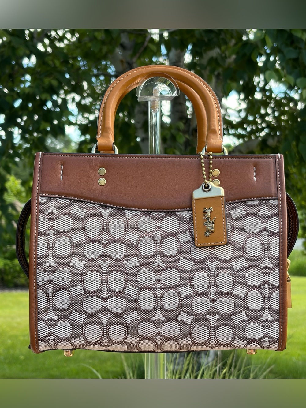 Coach Rogue 25 Signature Textile Jacquard Coco Amber Leather C6444 NWT - Picture 4 of 17